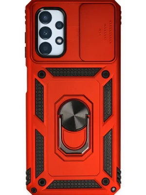 Newface Samsung Galaxy A33 5G Kılıf Pars Lens Yüzüklü Silikon - Kırmızı