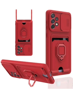 Newface Samsung Galaxy A33 5G Kılıf Zuma Kartvizitli Yüzüklü Silikon - Kırmızı