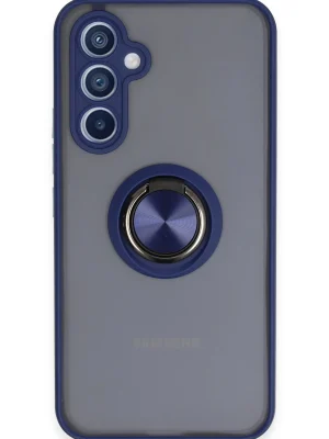 Newface Samsung Galaxy A34 5G Kılıf Montreal Yüzüklü Silikon Kapak - Lacivert