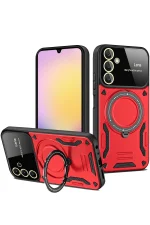 Newface Samsung Galaxy A35 5G Kılıf Joy Lens Standlı Kapak - Kırmızı