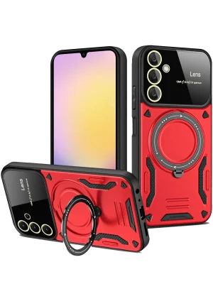 Newface Samsung Galaxy A35 5G Kılıf Joy Lens Standlı Kapak - Kırmızı