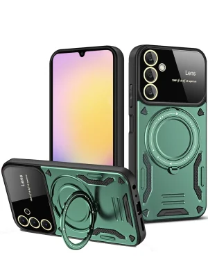 Newface Samsung Galaxy A35 5G Kılıf Joy Lens Standlı Kapak - Koyu Yeşil