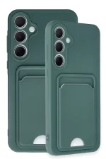 Newface Samsung Galaxy A35 5G Kılıf Kelvin Kartvizitli Silikon - Koyu Yeşil - Görsel 3