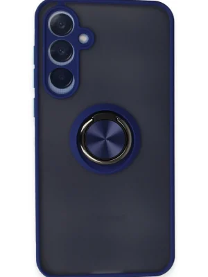 Newface Samsung Galaxy A35 5G Kılıf Montreal Yüzüklü Silikon Kapak - Lacivert