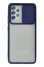 Newface Samsung Galaxy A52 Kılıf Palm Buzlu Kamera Sürgülü Silikon - Lacivert