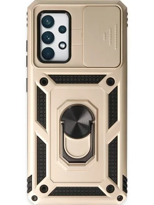 Newface Samsung Galaxy A52 Kılıf Pars Lens Yüzüklü Silikon - Gold