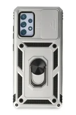 Newface Samsung Galaxy A52 Kılıf Pars Lens Yüzüklü Silikon - Gümüş