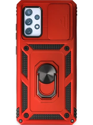 Newface Samsung Galaxy A52 Kılıf Pars Lens Yüzüklü Silikon - Kırmızı