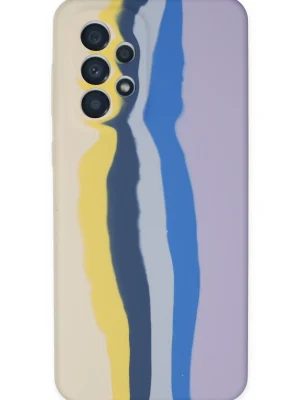 Newface Samsung Galaxy A53 5G Kılıf Ebruli Lansman Silikon - Sarı-Lila