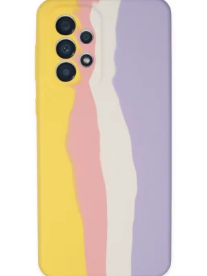 Newface Samsung Galaxy A53 5G Kılıf Ebruli Lansman Silikon - Sarı-Mavi