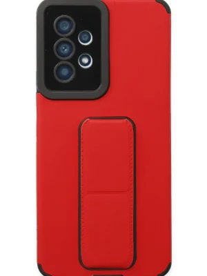 Newface Samsung Galaxy A53 5G Kılıf Mega Standlı Silikon - Kırmızı