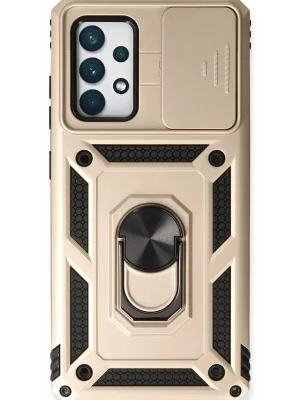 Newface Samsung Galaxy A53 5G Kılıf Pars Lens Yüzüklü Silikon - Gold