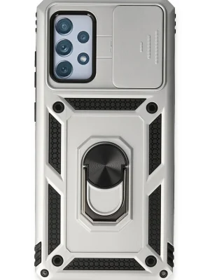 Newface Samsung Galaxy A53 5G Kılıf Pars Lens Yüzüklü Silikon - Gümüş