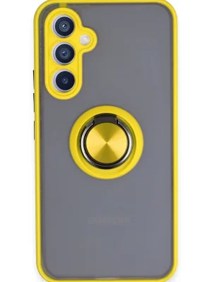 Newface Samsung Galaxy A54 5G Kılıf Montreal Yüzüklü Silikon Kapak - Sarı