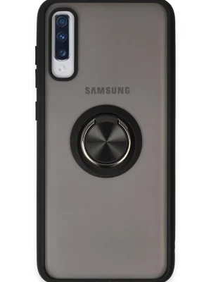 Newface Samsung Galaxy A70 Kılıf Montreal Yüzüklü Silikon Kapak - Siyah