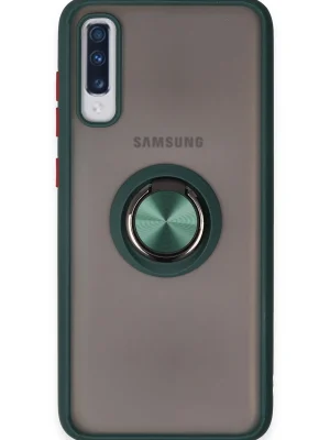 Newface Samsung Galaxy A70 Kılıf Montreal Yüzüklü Silikon Kapak - Yeşil