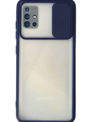 Newface Samsung Galaxy A71 Kılıf Palm Buzlu Kamera Sürgülü Silikon - Lacivert