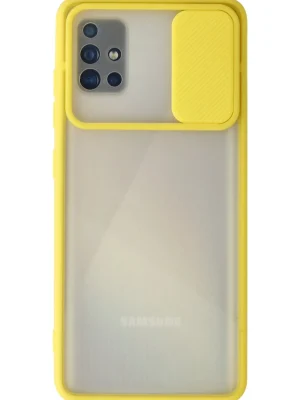 Newface Samsung Galaxy A71 Kılıf Palm Buzlu Kamera Sürgülü Silikon - Sarı