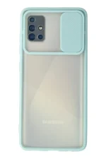 Newface Samsung Galaxy A71 Kılıf Palm Buzlu Kamera Sürgülü Silikon - Turkuaz