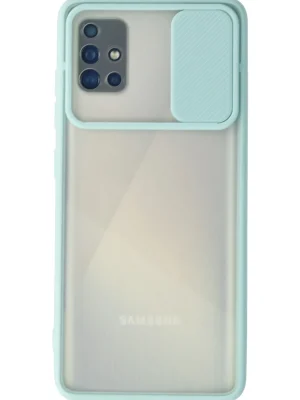 Newface Samsung Galaxy A71 Kılıf Palm Buzlu Kamera Sürgülü Silikon - Turkuaz