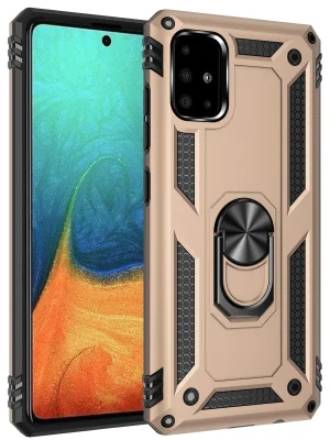 Newface Samsung Galaxy A71 Kılıf Sofya Yüzüklü Silikon Kapak - Gold