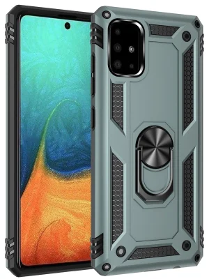 Newface Samsung Galaxy A71 Kılıf Sofya Yüzüklü Silikon Kapak - Yeşil