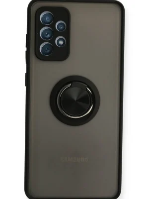 Newface Samsung Galaxy A72 Kılıf Montreal Yüzüklü Silikon Kapak - Siyah