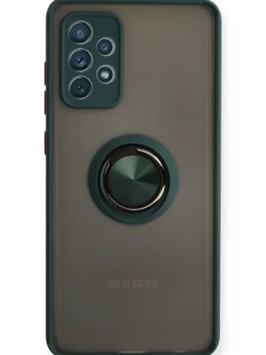 Newface Samsung Galaxy A72 Kılıf Montreal Yüzüklü Silikon Kapak - Yeşil