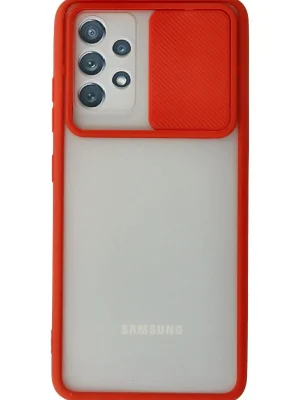 Newface Samsung Galaxy A72 Kılıf Palm Buzlu Kamera Sürgülü Silikon - Kırmızı
