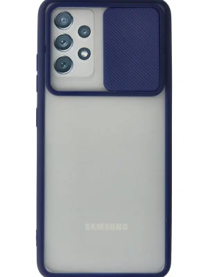 Newface Samsung Galaxy A72 Kılıf Palm Buzlu Kamera Sürgülü Silikon - Lacivert