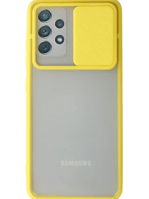 Newface Samsung Galaxy A72 Kılıf Palm Buzlu Kamera Sürgülü Silikon - Sarı