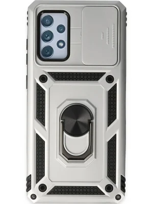 Newface Samsung Galaxy A72 Kılıf Pars Lens Yüzüklü Silikon - Gümüş