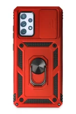 Newface Samsung Galaxy A72 Kılıf Pars Lens Yüzüklü Silikon - Kırmızı