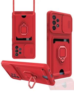 Newface Samsung Galaxy A72 Kılıf Zuma Kartvizitli Yüzüklü Silikon - Kırmızı