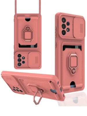 Newface Samsung Galaxy A72 Kılıf Zuma Kartvizitli Yüzüklü Silikon - Pembe