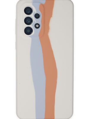 Newface Samsung Galaxy A73 5G Kılıf Ebruli Lansman Silikon - Beyaz-Turuncu