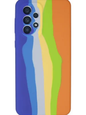 Newface Samsung Galaxy A73 5G Kılıf Ebruli Lansman Silikon - Mavi-Turuncu