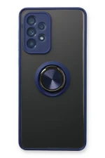 Newface Samsung Galaxy A73 5G Kılıf Montreal Yüzüklü Silikon Kapak - Lacivert