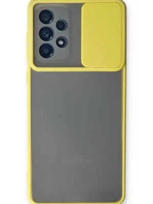 Newface Samsung Galaxy A73 5G Kılıf Palm Buzlu Kamera Sürgülü Silikon - Sarı