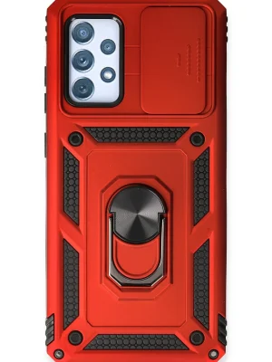 Newface Samsung Galaxy A73 5G Kılıf Pars Lens Yüzüklü Silikon - Kırmızı