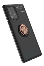 Newface Samsung Galaxy A91 / S10 Lite Kılıf Range Yüzüklü Silikon - Siyah-Gold