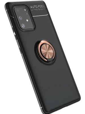 Newface Samsung Galaxy A91 / S10 Lite Kılıf Range Yüzüklü Silikon - Siyah-Gold