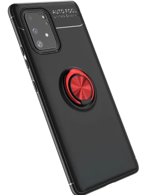 Newface Samsung Galaxy A91 / S10 Lite Kılıf Range Yüzüklü Silikon - Siyah-Kırmızı