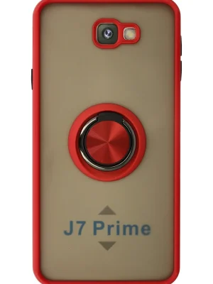 Newface Samsung Galaxy J7 Prime Kılıf Montreal Yüzüklü Silikon Kapak - Kırmızı