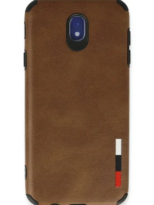 Newface Samsung Galaxy J7 Pro / J730 Kılıf Loop Deri Silikon - Kahverengi