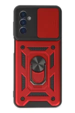 Newface Samsung Galaxy M13 Kılıf Pars Lens Yüzüklü Silikon - Kırmızı