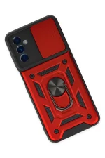 Newface Samsung Galaxy M13 Kılıf Pars Lens Yüzüklü Silikon - Kırmızı - Görsel 3