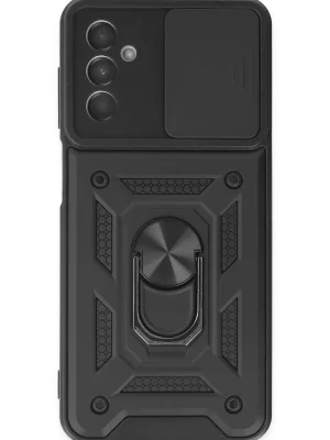 Newface Samsung Galaxy M13 Kılıf Pars Lens Yüzüklü Silikon - Siyah