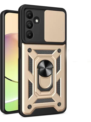 Newface Samsung Galaxy M15 Kılıf Pars Lens Yüzüklü Silikon - Gold