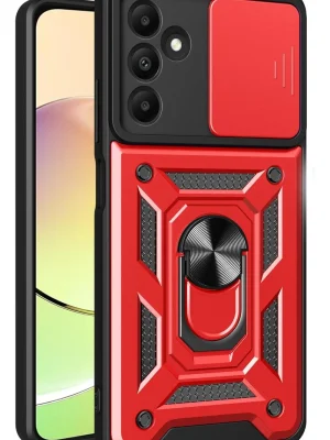 Newface Samsung Galaxy M15 Kılıf Pars Lens Yüzüklü Silikon - Kırmızı